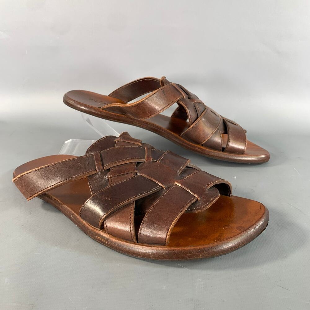 YVES SAINT LAURENT Size 11 Brown Woven Leather Flat Sandals